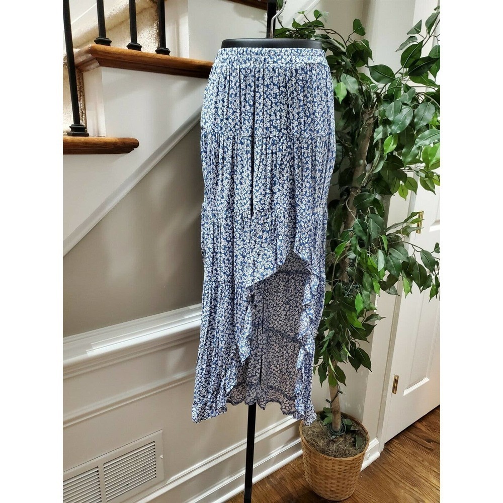 Rumor Women's Blue Floral Polyester &‎ Cotton Knee Length Pleated Casual Skirt 6
